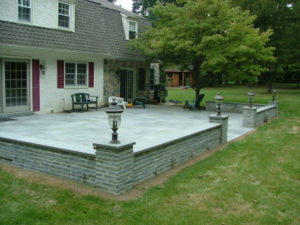 Bluestone patio with sitting Wall